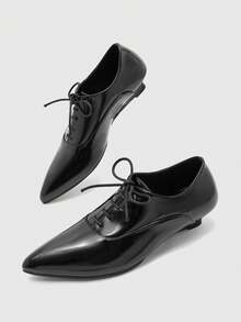 CUCCOO BIZCHIC Women's Vintage Pointed Toe Lace-Up Wedges, Commuting Style - Black - View 10