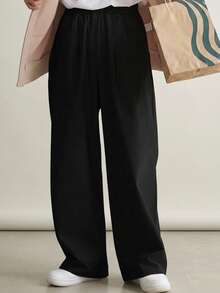 DAZY Spring Solid Black Wide Leg Loose Casual Pants For Men, Fall - Black - View 9