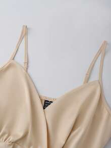 Franclia Women's Elegant Satin Camisole,Apricot Crossover Neck Gathered Waist Shimmering Top For Summer Vacation,Holiday Party Wedding & Event Casual Outerwear - Champagne - View 5