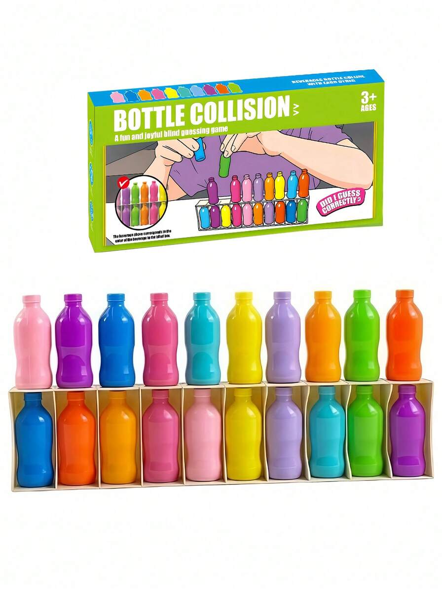 Juego de mesa interactivo de choque de botellas - Juego de adivinación y emparejamiento de botellas de plástico de colores, actividad grupal divertida para fiestas y noches de juegos, diseño compacto y portátil, regalo pensado para amigos y familiares, accesorio casual para aficionados
