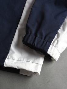 STYNVO Chaqueta casual para hombre con estampado de letras, contraste de color y cierre de cremallera - Azul Marino - Ver 5