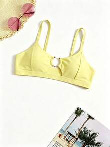 Swim Basics Women's Vacation Metal Buckle Ruched Beach Bikini Swim Top - Yellow - View 4