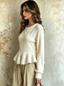 Franclia Áo len cardigan Y2K, thích hợp mặc khi đi làm, đi học, Halloween, công sở, ngoài trời, sinh nhật, thường ngày vào mùa thu/đông - Màu be - Xem 3