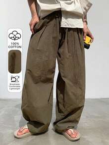 DAZY Long Brown Curved Blade Design Loose Elastic Waist Men's Pants - Brown - View 1