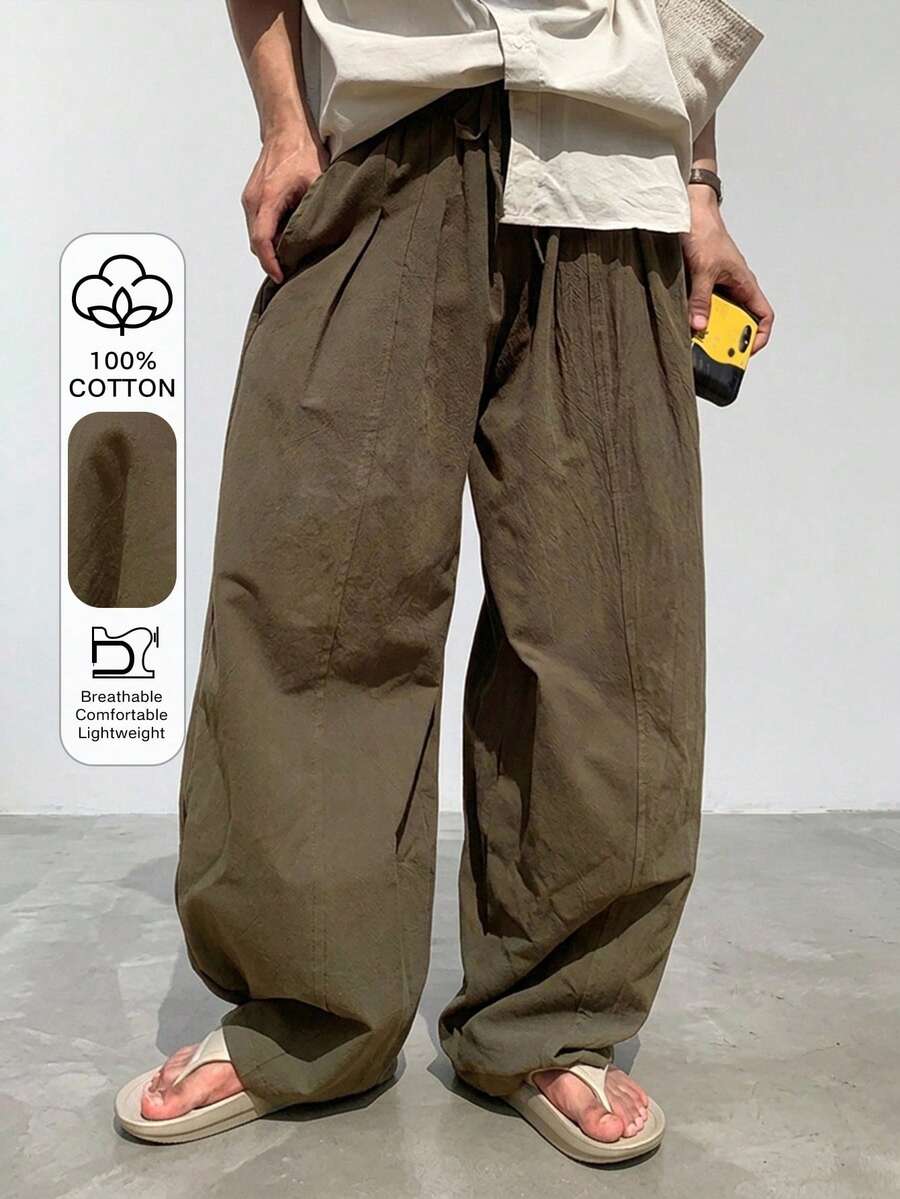 DAZY Long Brown Curved Blade Design Loose Elastic Waist Men's Pants - Brown - View 1