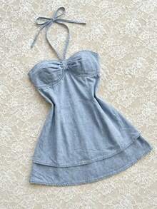 Elamini Women's Denim Strapless Tube Dress - Blue - View 4