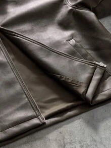 AXEPEAK Men's PU Leather Jacket With Lapel Collar, Long Sleeves And Zipper Front - Brown - View 6