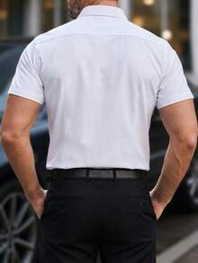 Manfinity Mode Men Casual Solid Plain Button Up Short Sleeve Dress Shirt, For Work, Business, Formal, Ceremony - White - View 2