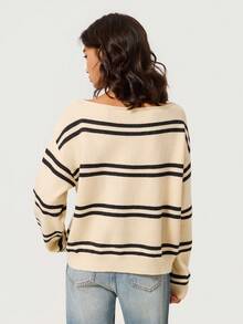 SHEIN BASICS 女款條紋落肩長袖休閒毛衣 - 彩色 - 查看 8