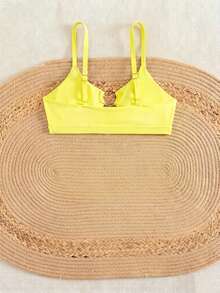 Swim Basics Women's Vacation Metal Buckle Ruched Beach Bikini Swim Top - Yellow - View 2