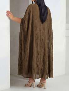 Veilorie Plus Size Elegant Solid Color Party Dress - Coffee Brown - View 6