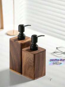 Leean Vintage Wooden Soap Dispenser, Solid Wood Outer Frame Bottle With Black Pump, 7 Oz/17 Oz Refillable Liquid Hand Soap Dispenser Bottle For Liquid Lotion, Bathroom Kitchen Dish Soap Dispensers - Rust Brown - View 1