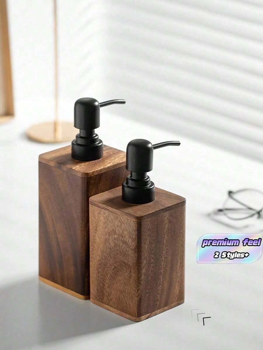 Leean Vintage Wooden Soap Dispenser, Solid Wood Outer Frame Bottle With Black Pump, 7 Oz/17 Oz Refillable Liquid Hand Soap Dispenser Bottle For Liquid Lotion, Bathroom Kitchen Dish Soap Dispensers - Rust Brown - View 1