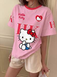 CovetEZ HELLO KITTY AND FRIENDS | SHEIN 休閒極簡圓領 IP 聯名印花寬鬆短袖女款 T 恤 - 彩色 - 查看 9
