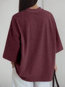 Livesso 春夏情人節寬鬆商務休閒風時尚女款短袖辦公穿搭T恤 - 酒紅色 - 查看 5