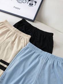 SHEIN 6件套儿童夏季休闲运动风几何图案圆领短袖上衣和短裤两件套，适合户外运动和室内休闲。 - 杏色 - 查看 7