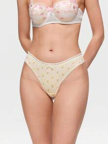 Bonmuse 5 件女士柔软丁字裤 - 可爱的花朵和蝴蝶结装饰，粉色、杏色和花卉印花，舒适的休闲装，甜美简约风格，女士内衣，俏皮的蝴蝶结细节，温柔舒适，优质面料 - 彩色 - 查看 9