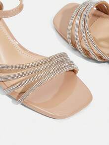 CUCCOO TILAWA Women's Stylish Square Toe Rhinestone Decor Elegant High Heel Sandals Spring/Summer Shoes - nude - View 6