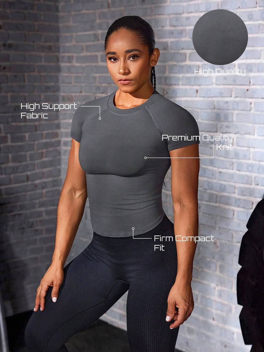 Solea Cove Casual Athleisure Athletic Versatile Round Neck Fitted Sports T-Shirt For Running And Fitness Gym Workout Grey Summer - Dark Grey - View 1