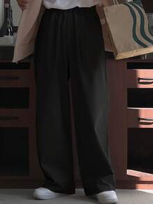DAZY Spring Solid Black Wide Leg Loose Casual Pants For Men, Fall - Black - View 4