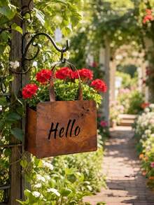 Outdoor Retro Rust Handbag Shaped Iron Flowerpot Hello/Welcome Butterfly Hollow Design Courtyard Terrace Gardening Decorative Flower Box B&B Garden Landscaping Creative Planting Container - multicolor - View 8