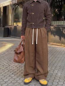 STEELVANCE Men's Solid Color Drawstring Waist Casual Versatile Everyday Travel Long Pants - Khaki - View 3