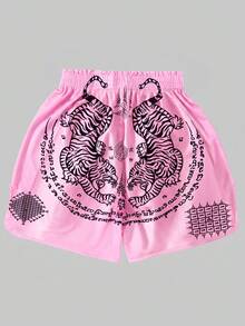 ROMWE MEN Street Life Teen Boy Dragon Print Casual Street Boxing Shorts, Summer Fashion - Pink - View 2