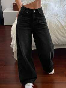 DAZY Women's Casual Loose Korean Style Washed Denim Jeans Petite - Dark Grey - View 8