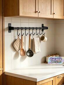 1 pieza Gancho de cocina montado en la pared sin perforación, estante multifuncional para almacenar utensilios de cocina del hogar. - Negro - Ver 1