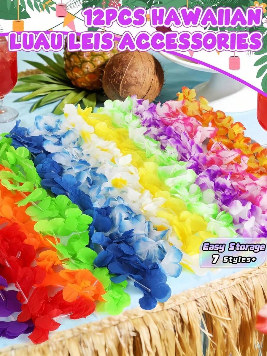 1件裝夏威夷花環項鍊,適用於假期派對裝飾、聖誕慶祝、熱帶主題配件 - 藍色 - 查看 1