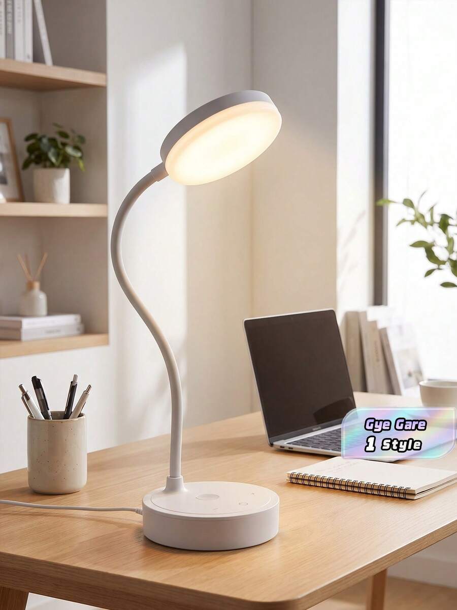مصباح مكتب LED قابل للشحن عبر USB مع ثلاثة مستويات لضبط السطوع، قابل للتبديل بين أوضاع الإضاءة البيضاء/المحايدة/الدافئة وبوظيفة إضاءة ليلية صغيرة، حماية للعين