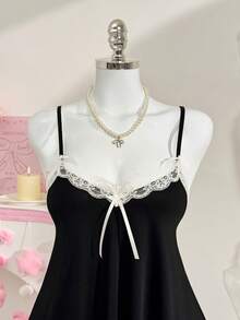 FairyFlirt Gaun Terusan Seksi Hitam dengan Motif Renda untuk Wanita - Hitam - View 4