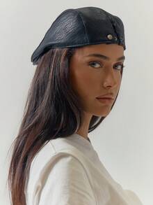 MUSERA Black PU Leather Style Flat Cap Spring Summer Casual Cool Vacation - Black - View 3