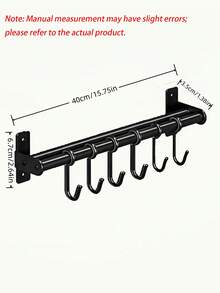 1 pieza Gancho de cocina montado en la pared sin perforación, estante multifuncional para almacenar utensilios de cocina del hogar. - Negro - Ver 11