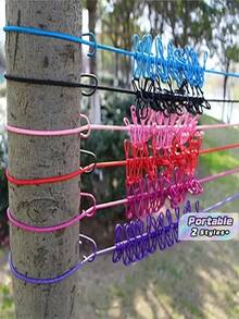 1Pc Portable Elastic Travel Clothesline With 12 Laundry Clips, Adjustable Retractable Windproof Clothes Drying Rope, Multi-Purpose Hanging Line For Indoor Outdoor Camping Trip Laundry Drying - Black - View 1