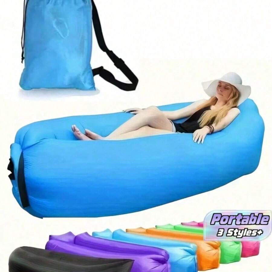 Outdoor Slouchy Automatic Inflatable Sofa Bag, Portable Inflatable Sofa Lounge Chair - No Pump Required Automatic Inflatable Slouchy Sofa/Air Mattress; Quick Inflation Portable Air Cushion Sofa, Waterproof Leak-Proof Polyester Fabric - Multicolor - View 1