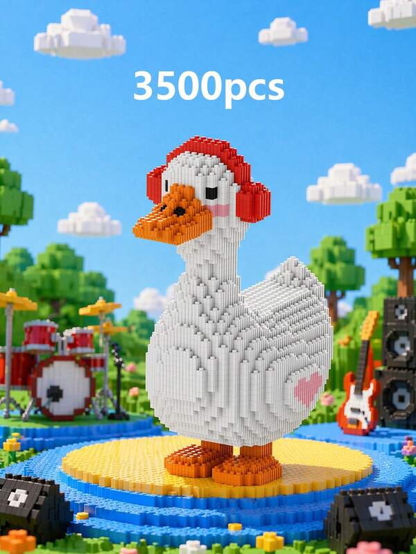 POKOJA LAND Cute Music Goose Building Blocks With Headphones, 3500 PCS Animal Brick Set, Mini Figure Model, Desktop Decor Ornament, Perfect Holiday Gift For Kids & Adults