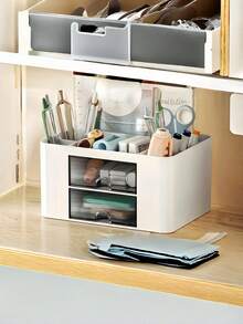 Multi-Function Desktop Organizer With 2 Drawers & 5 Compartments, Sturdy Pen Holder For Office Desk, Storage Tray For Supplies, Stationery, Cables & Small Tools, Space-Saving Workspace Storage Rack - Multicolor - View 5