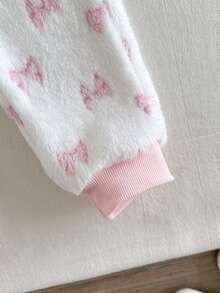 SHEIN 女嬰可愛蝴蝶結刺繡連帽衛衣與長褲斜跨包套裝 - 粉色 - 查看 4