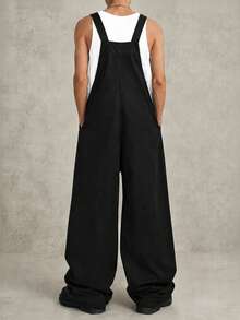 PAVTROS Men's Casual Versatile Patch Denim Pocket Overall Pants - Black - View 2