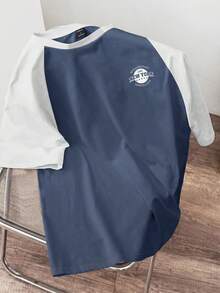Manfinity Joysei Camiseta de manga raglán con bloques de color azul marino & blanco para hombres - Azul y blanco - Ver 1
