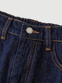Tween Girl Deep Blue Denim Skirt Halloween World Cup Graduation Casual Back To School Summer Winter Fall - Blue - View 3