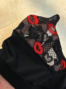 Bare Chapter 1pc Red Lip Lace Trim Triangle Panties - Black - View 3