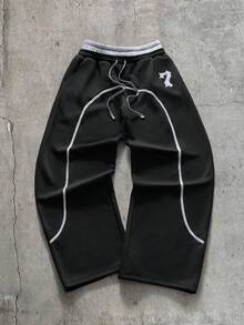 AXEPEAK Pantalones de chándal para hombre con doble cintura, cordón, bloques de color y bolsillos - Negro - Ver 1
