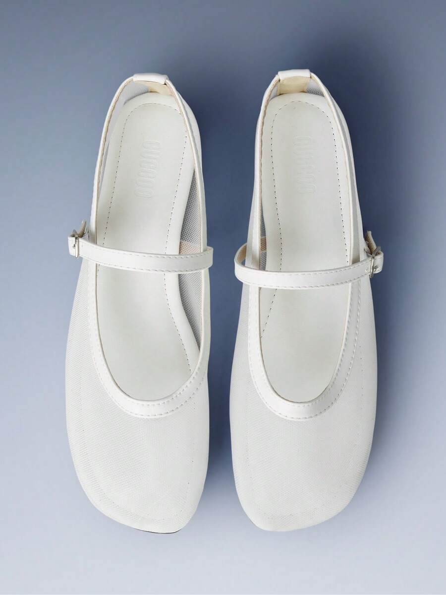 CUCCOO GRLICON Ladies, Fine Mesh Upper, Buckle, Trim, Flat Sole - White - View 1