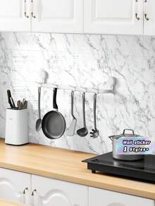 10-Piece Set (0.9m²) White Faux Marble Tile-Effect Self-Adhesive Wall Stickers – Waterproof, Moisture-Resistant, And Ideal For Covering Imperfections (Aluminum-Plastic Composite Material) - Blue and White - View 5