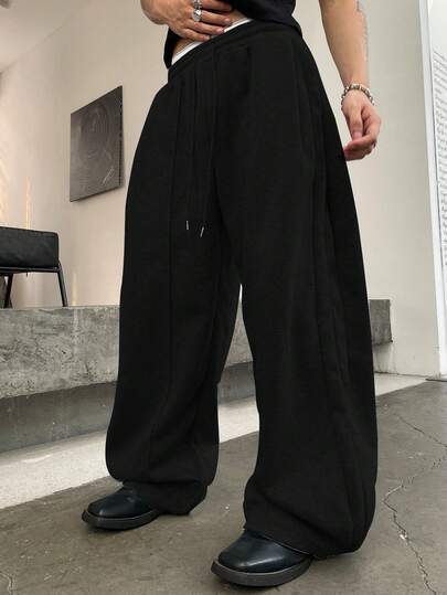 Claim Dot 男士休闲街头束口腰带前缝宽松阔腿运动裤