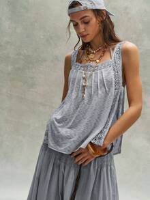 Bohemela Casual Solid Color Knit Loose Fit Women's Tank Top - Blue - View 5