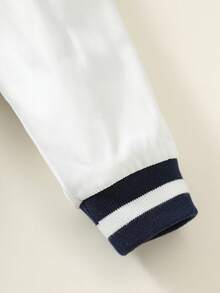 SHEIN 男嬰海軍藍對比色春夏秋冬運動休閒街頭風可愛小狗圖案開襟機車風棒球夾克，適合戶外運動，可正反兩面穿 - 彩色 - 查看 5