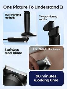Teckwe Rechargeable Electric Body Hair Trimmer For Men, Waterproof Groin Hair Clipper With Charging Base And Guide Combs - Black - View 4